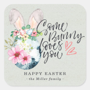 Some Bunny Liebt Dich   Gepunktetes Osterei Quadratischer Aufkleber