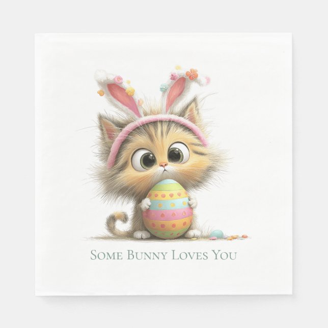 Some Bunny Loves You Cute Easter Cat Napkins Serviette (Vorderseite)