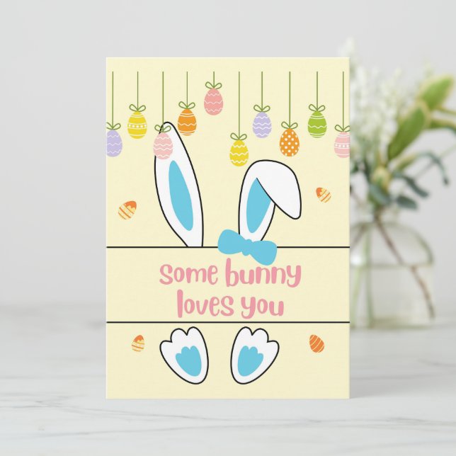 Some bunny loves you | Funny Easter Pun Karte (Stehend Vorderseite)