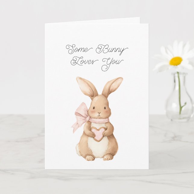 Some Bunny Loves You Pink Bow Heart Cookie Karte (Kleine Pflanze)