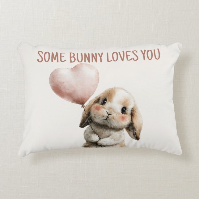 Some Bunny Loves You with Heart Balloon Dekokissen (Vorderseite)