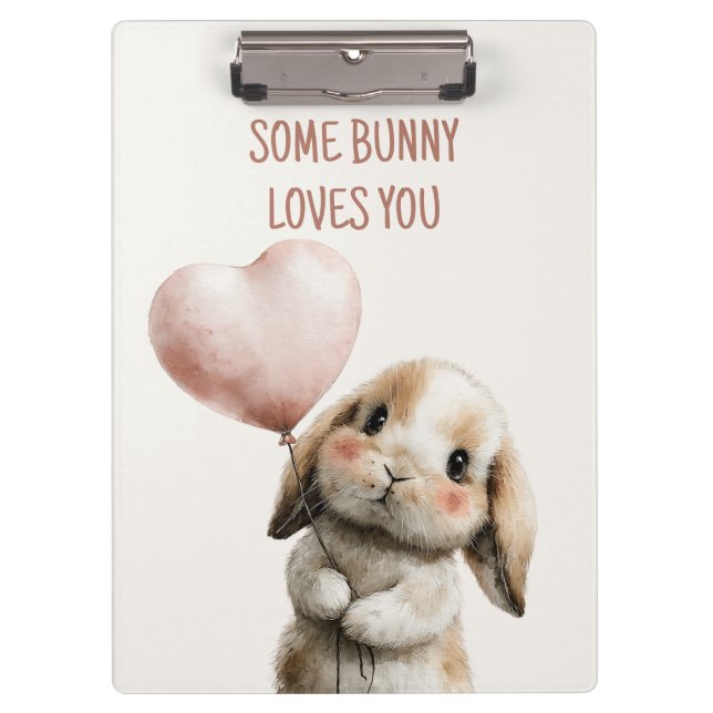 Some Bunny Loves You with Heart Balloon Klemmbrett (Vorderseite)