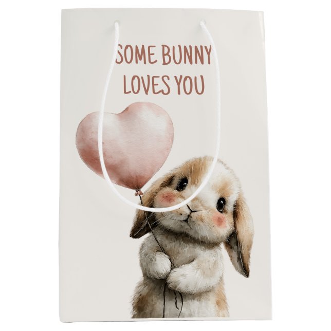 Some Bunny Loves You with Heart Balloon Mittlere Geschenktüte (Vorderseite)