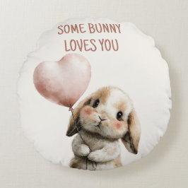 Some Bunny Loves You with Heart Balloon Rundes Kissen