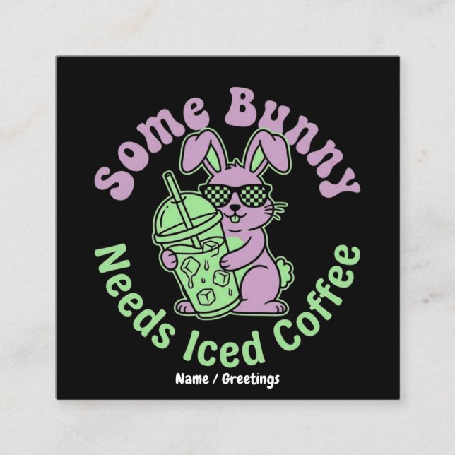  Some Bunny Needs Iced Coffee Retro Spring Easter  Quadratische Visitenkarte (Vorderseite)