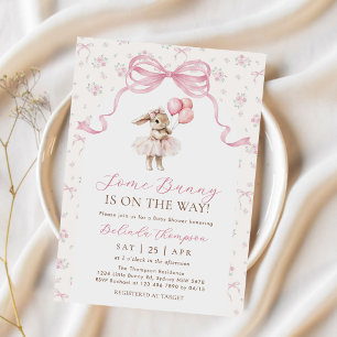 Some Bunny Pink Bow Florale Babyparty Einladung