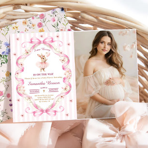 Some Bunny Pink Bow Gingham Baby Shower Einladung