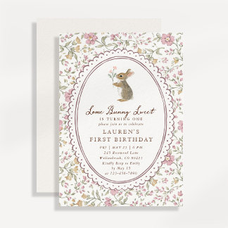 Some Bunny Sweet Floral Bunny First Birthday  Einladung