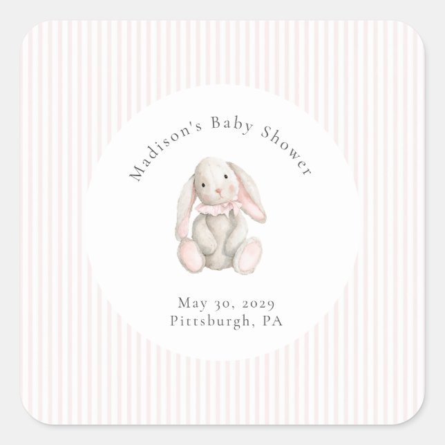 Some Bunny Sweet Pink Baby Shower  Quadratischer Aufkleber (Vorderseite)