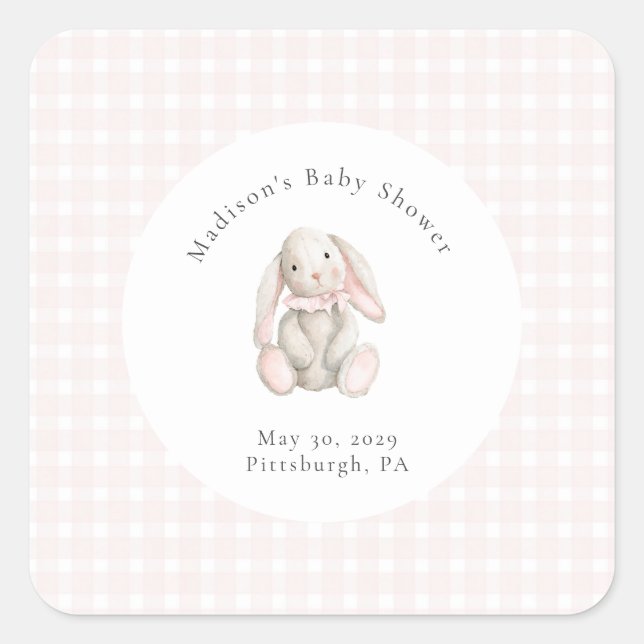 Some Bunny Sweet Pink Baby Shower  Quadratischer Aufkleber (Vorderseite)