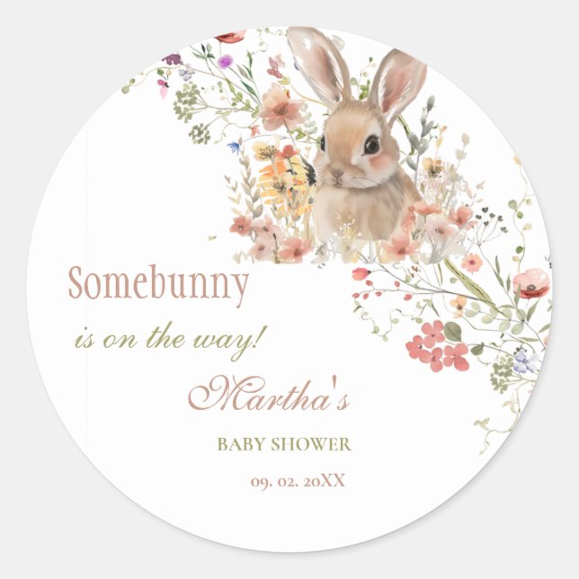 Somebunny auf dem Weg Ostern Wildblume Babydusche Runder Aufkleber (Vorderseite)