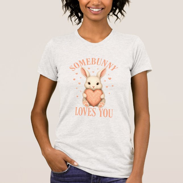 Somebunny Loves You Cute Bunny Light Grey T-Shirt (Devant)