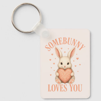 Somebunny Loves You Cute Bunny on Soft Blush Schlüsselanhänger