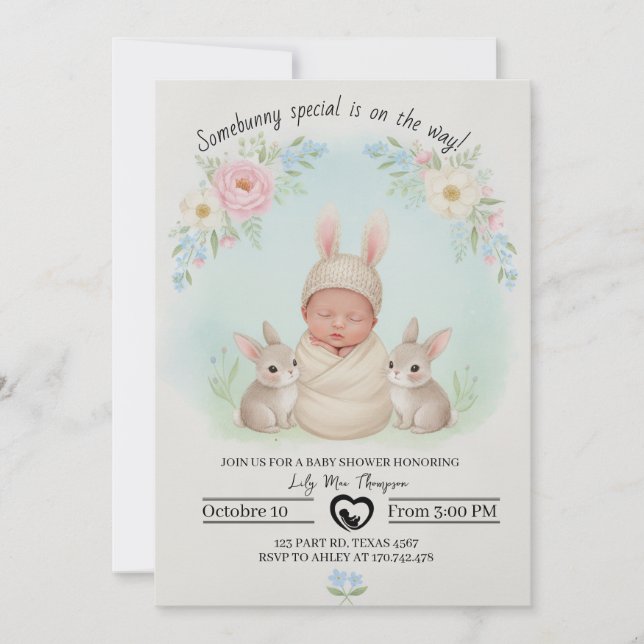 Somebunny Special Is on the Way – Baby Shower  Einladung (Vorderseite)