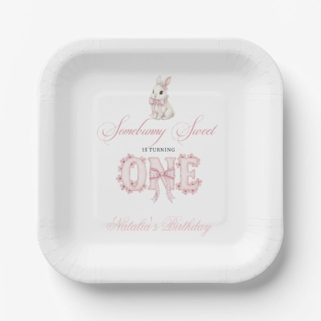 Somebunny Sweet 1st Birthday Spring Floral Invitat Pappteller (Vorderseite)