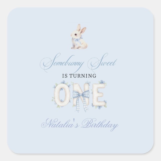 Somebunny Sweet 1st Birthday Spring Floral Invitat Quadratischer Aufkleber (Vorderseite)