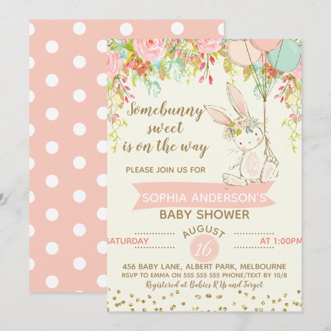 Somebunny Sweet Bunny Baby Dusche Einladung (Vorne/Hinten)