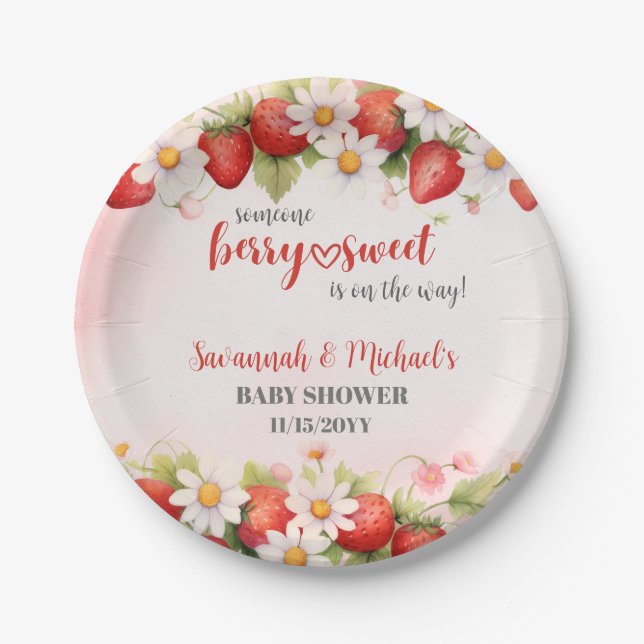 Someone Berry Sweet Is On The Way Baby Shower  Pappteller (Vorderseite)