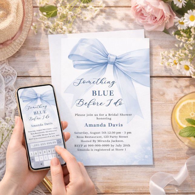 Something blue before I do bow Bridal Shower Einladung (Von Creator hochgeladen)