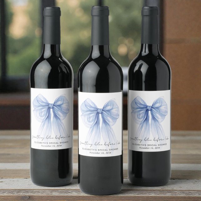 Something Blue Before I Do Bow Bridal Shower Weinetikett (Something Blue Before I Do Bow Bridal Shower Wine Label)