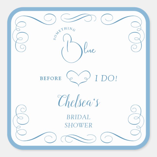 Something Blue Before I Do Elegant Bridal Shower  Quadratischer Aufkleber (Vorderseite)