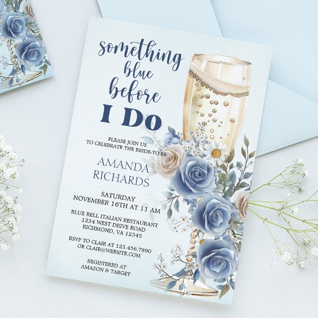 Something Blue Champagne Floral Bridal Shower Einladung (Von Creator hochgeladen)