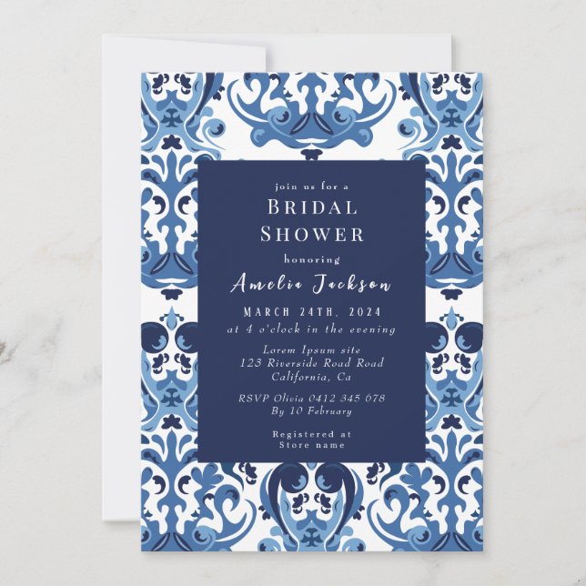 Something blue chinoiserie pattern Bridal shower Einladung (Vorderseite)