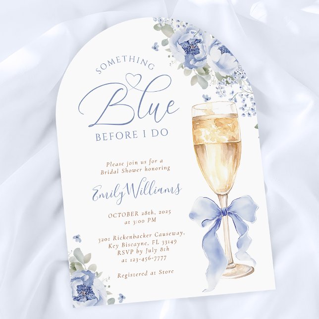 Something Blue Floral Bridal Shower Arched Einladung (Von Creator hochgeladen)