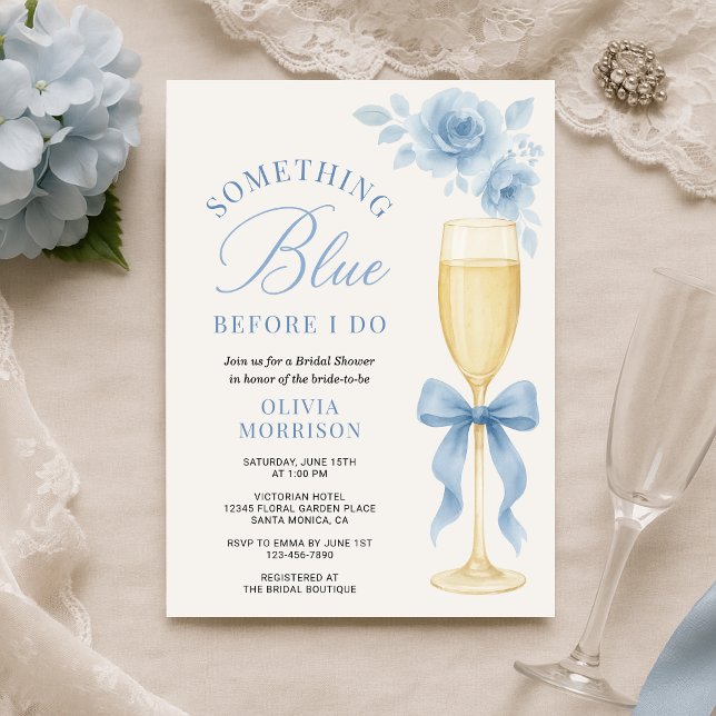 Something Blue Floral Coquette Bow Bridal Shower  Einladung (Von Creator hochgeladen)