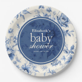 Something Blue Floral French Toile Baby Shower Pappteller