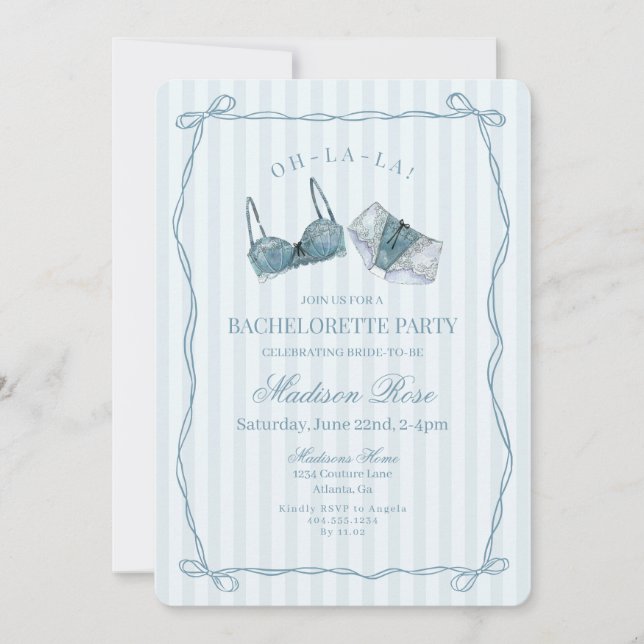 Something Blue Lingerie Lace Bachelorette Party Einladung (Vorderseite)