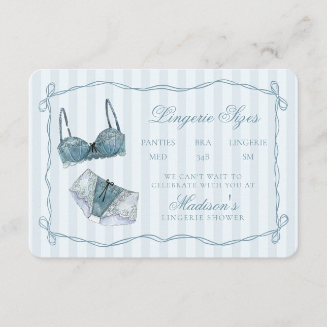 Something Blue Lingerie Sizes Shower Invitation Begleitkarte (Vorderseite)