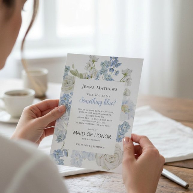 Something Blue Maid of Honor Wedding Proposal Card Dankeskarte (Von Creator hochgeladen)