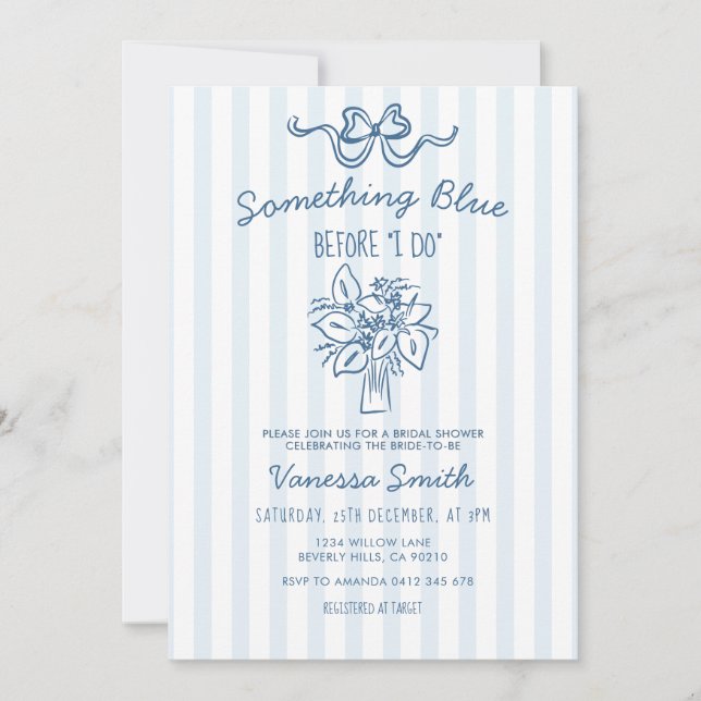 Something Blue Stripe Bridal Shower Invitation (Devant)