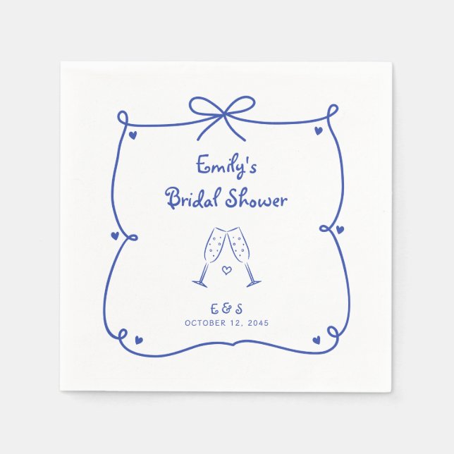 Something Blue Whimsical Hand Drawn Bridal Shower Serviette (Vorderseite)