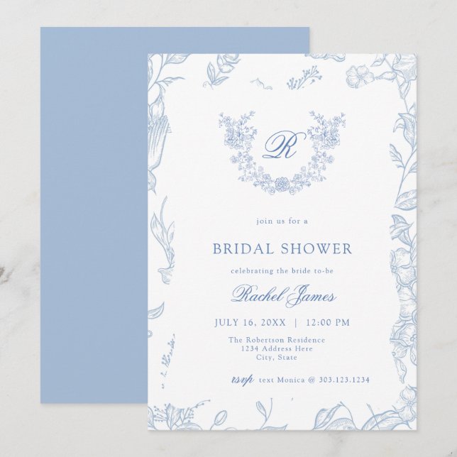 Something Blue Wildflower Bridal Shower Invitation Einladung (Vorne/Hinten)