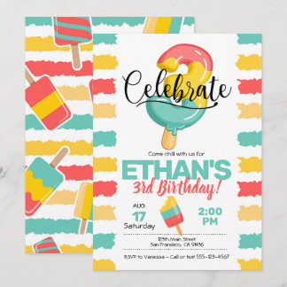 Sommer 3. Geburtstag Einladung mit Popsicle