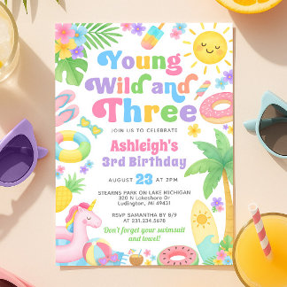 Sommer 3. Geburtstag Einladung Young Wild & Three