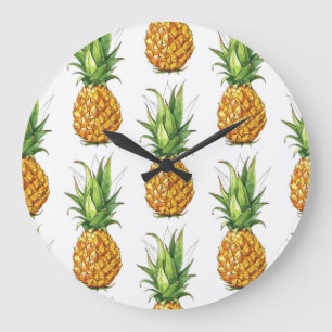 Sommer Ananas Muster, nahtlos Design. Große Wanduhr