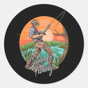 Sommer-Angeln-Angler-Hobby-Erholung-Illustration Runder Aufkleber