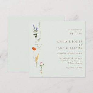 Sommer-Aquarell-Blumen-Sage-Viereck-Hochzeit Einladung