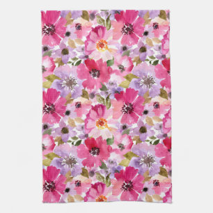 Sommer-Aquarell-Blumenmuster Geschirrtuch