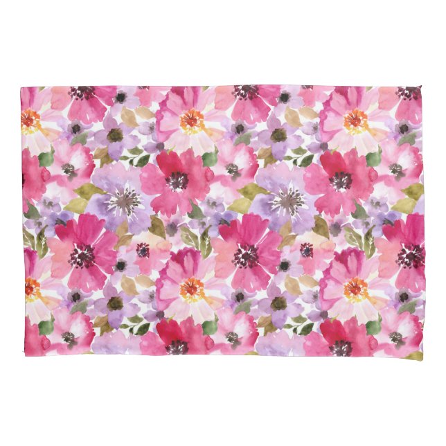 Sommer-Aquarell-Blumenmuster Kissenbezug (Vorderseite-Links)