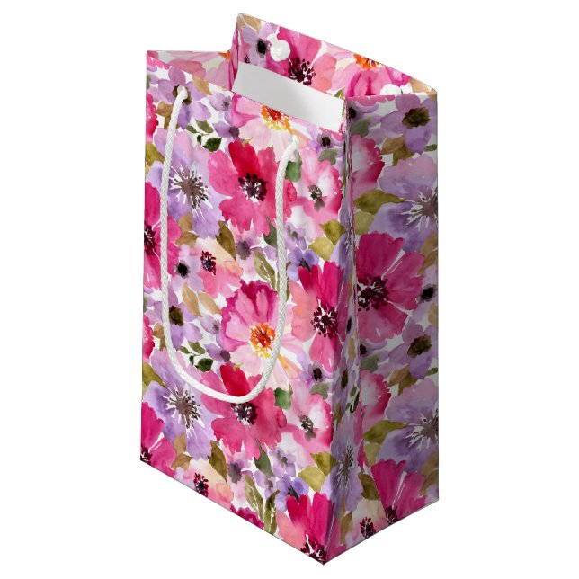 Sommer-Aquarell-Blumenmuster Kleine Geschenktüte (Vorderseite Schrägansicht)