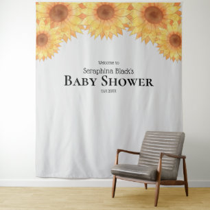 Sommer-Aquarell-Sonnenblumen-Baby-Shower-Kulisse Wandteppich