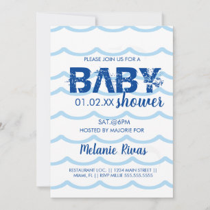 Sommer-Baby-Shower-Einladung Blaues Wellenmuster Einladung