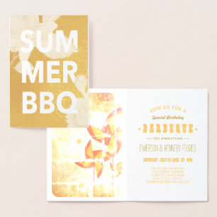 SOMMER-BBQ Goldfolie floral Folienkarte