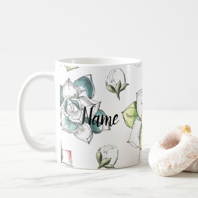 Sommer-Blume Handgezeichnete Muster Keramik Neuhei Kaffeetasse (Mit Donut)
