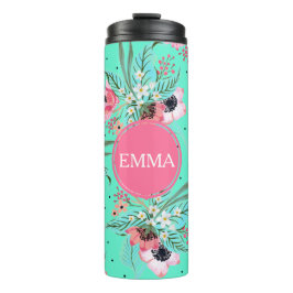 Sommer-Blumen-aquamarine personalisierte Thermosbecher