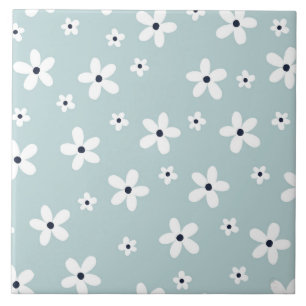 Sommer Boho Blau Weiße Gänseblümchen Blumen Fliese